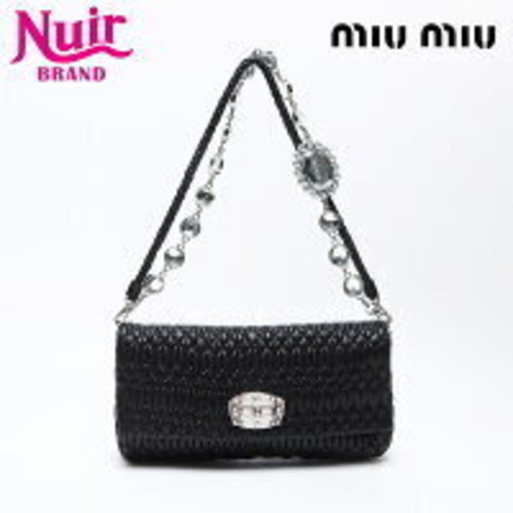 Miu Miu Nappa Crystal Bijou Matelasse Handbag Black